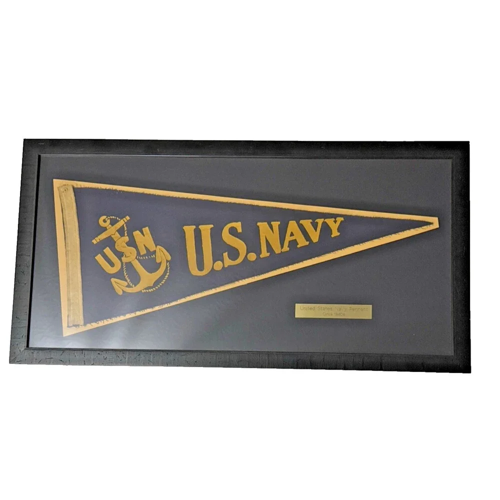 Vintage 1940s USN United States Navy Pennant Archived Frame